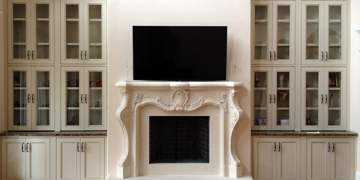 image of custom fireplace mantles and bookshelves